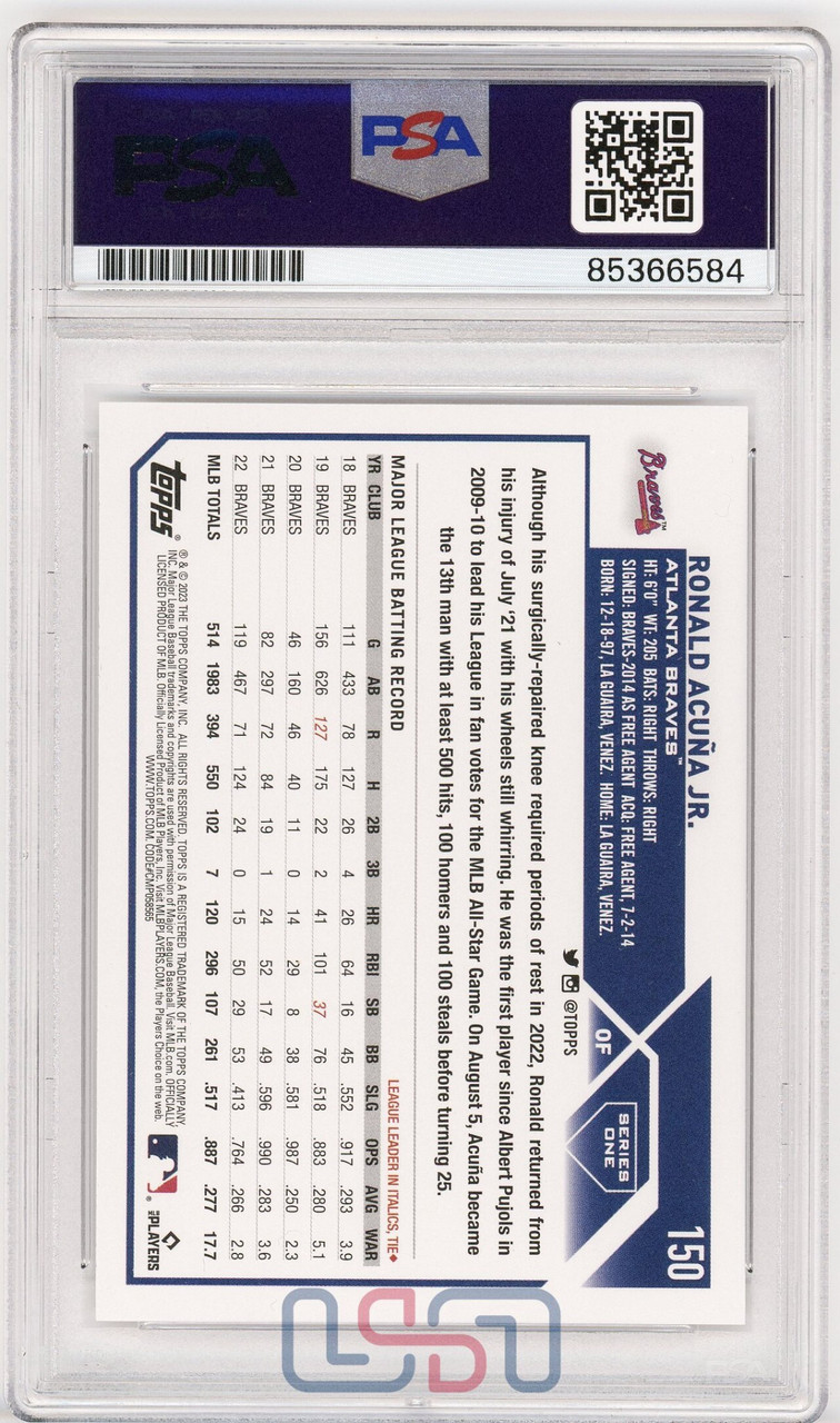 Ronald Acuna Jr. Atlanta Braves Signed 2023 Topps #150 PSA