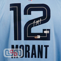 Ja Morant Signed Autographed Memphis Grizzlies Blue Jordan Swingman Jersey BAS