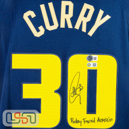 Stephen Curry Signed "Baby Faced Assassin" Nike Navy Authentic Jersey USA SM BAS