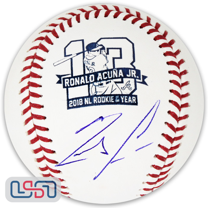 Ronald Acuna Jr. Braves Signed Autographed 2018 NL ROY Logo Baseball JSA Auth