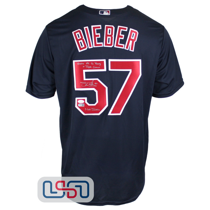 Shane Bieber Signed Authentic Blue Cleveland Indians Majestic Jersey JSA Auth #2