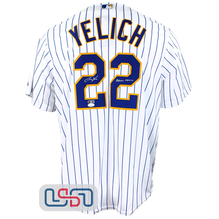Christian Yelich Signed "Brew Crew" White Replica Brewers Pinstripe Jersey JSA