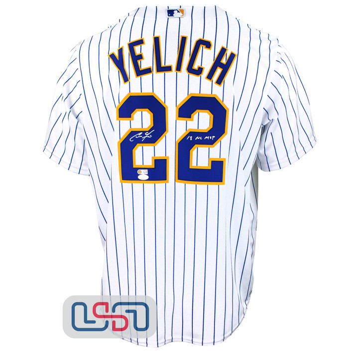 Christian Yelich Signed "NL MVP" White Replica Brewers Pinstripe MLB Jersey JSA