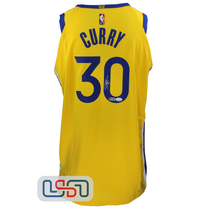 Stephen Curry Signed Autographed Warriors Yellow Authentic Jordan Jersey USA SM