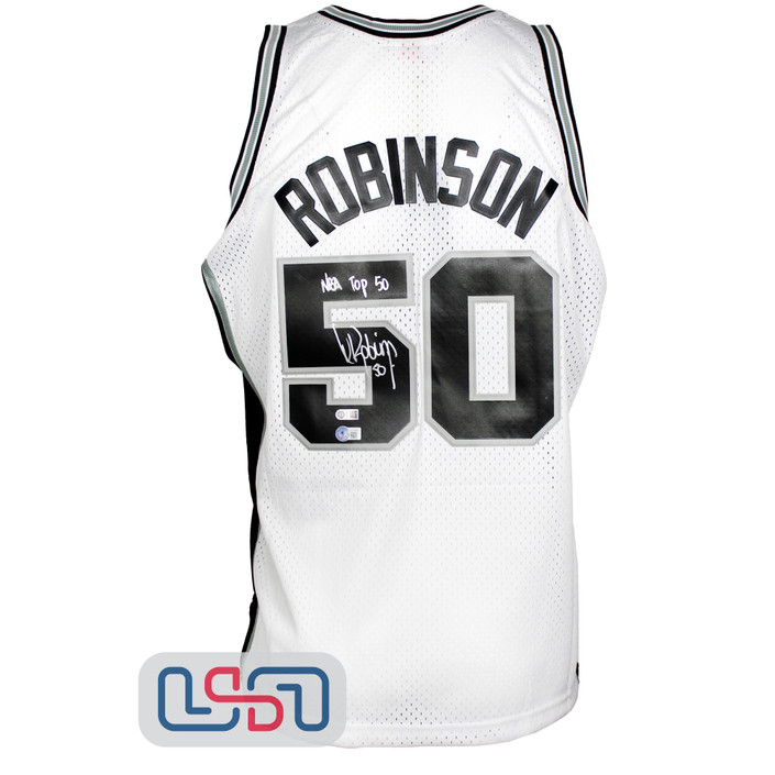 David Robinson Signed "NBA Top 50" Spurs White Mitchell & Ness Jersey BAS Auth
