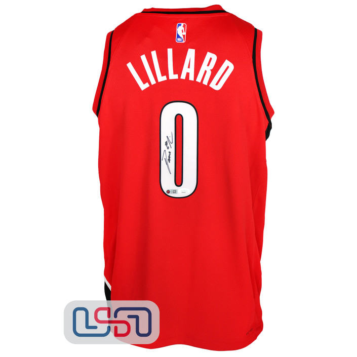 Damian Lillard Autographed Cursive Blazers Red Swingman Jordan Jersey JSA Auth