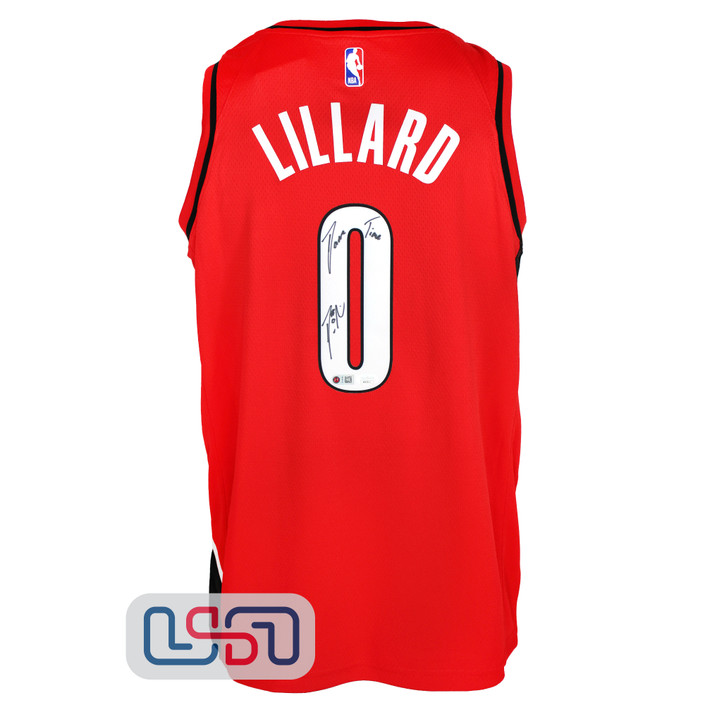 Damian Lillard Signed "Dame Time" Blazers Red Swingman Jordan Jersey JSA Auth