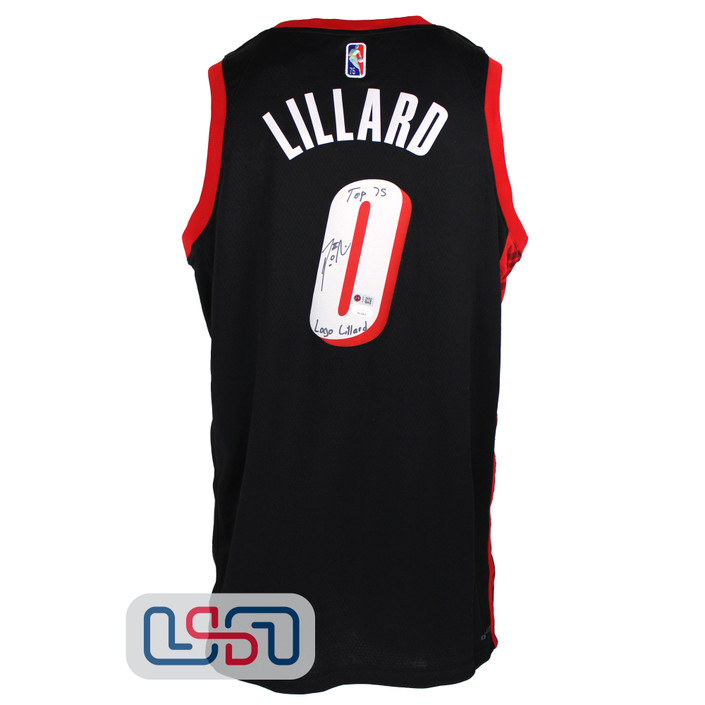 Damian Lillard Signed "Top 75, Logo Lillard" Blazers Swingman Nike Jersey JSA