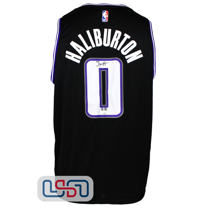 Tyrese Haliburton Autographed Kings Black Swingman Fanatics Jersey JSA Auth