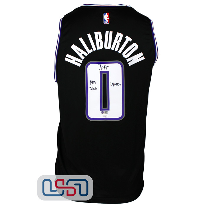 Tyrese Haliburton Signed "NBA Debut" Kings Black Swingman Fanatics Jersey JSA