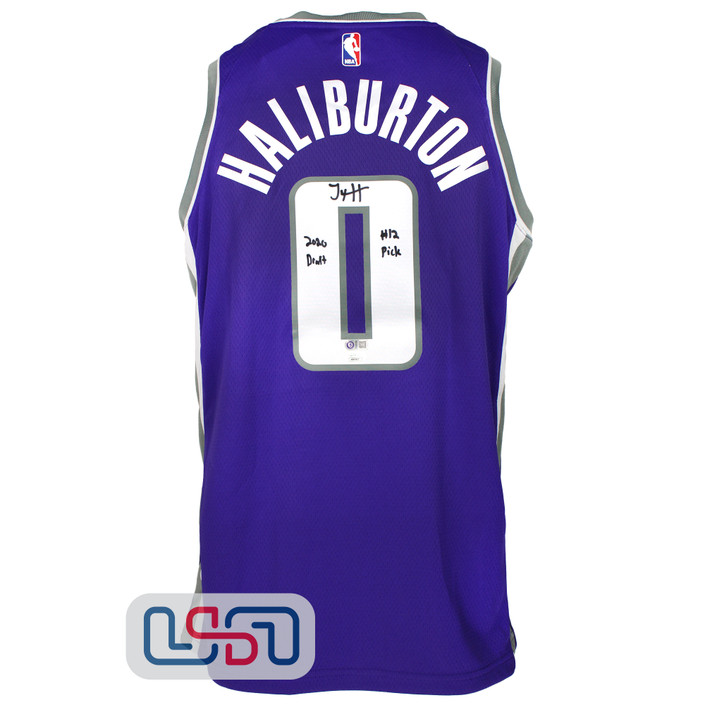 Tyrese Haliburton Signed "2020 #12 Pick" Kings Purple Swingman Nike Jersey JSA