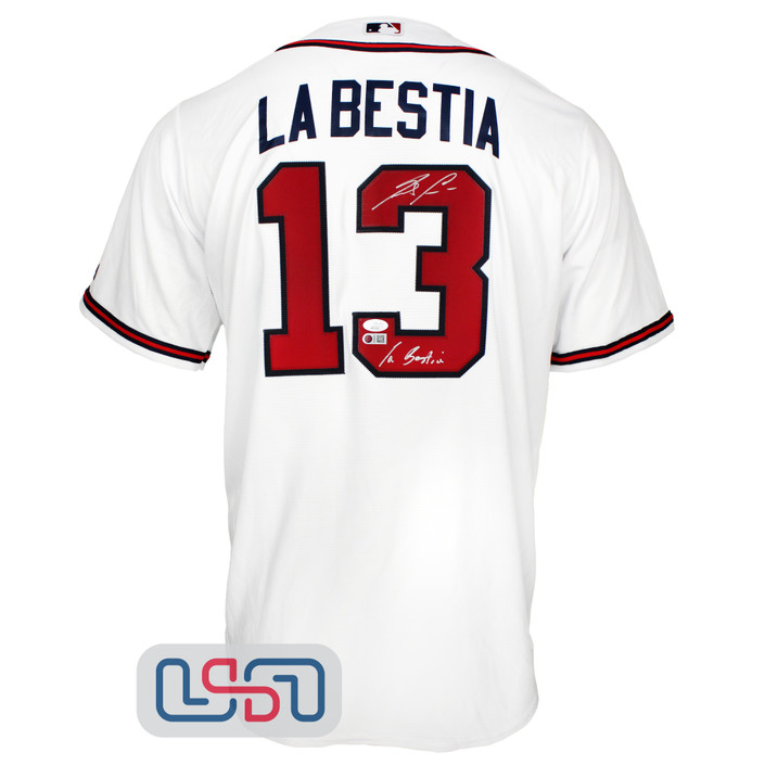 Ronald Acuna Jr. Autographed "La Bestia" White Braves Majestic Jersey JSA Auth