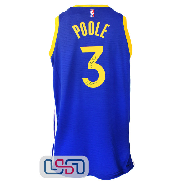 Jordan Poole Signed "22 NBA Champs" Warriors Blue Nike Swingman Jersey USA SM