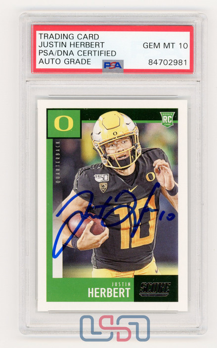 Justin Herbert Chargers Signed Autographed 2020 Panini Score #362 PSA/DNA 10