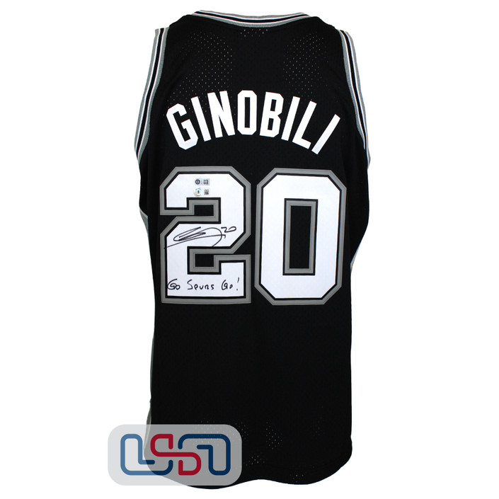 Manu Ginobili Signed "Go Spurs Go" Spurs Black Mitchell & Ness Jersey USA SM BAS