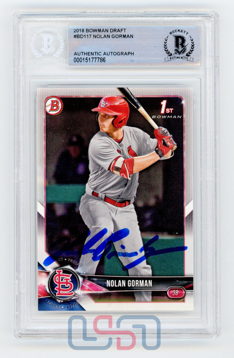 Nolan Gorman St. Louis Cardinals Signed Full Name 2018 Bowman Draft #BD117 BAS