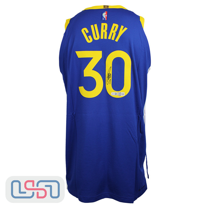 Stephen Curry Signed GS Warriors Blue NBA 75 Nike Authentic Jersey USA SM BAS