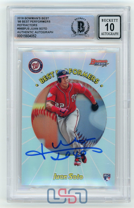 Juan Soto Signed 2018 Topps 98 Best Performers Refractors #98BP-JS BAS 10