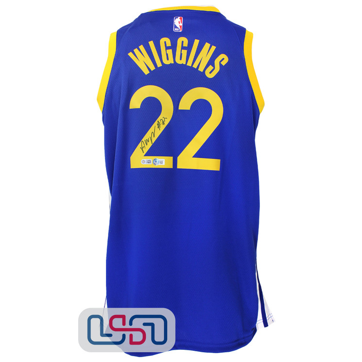 Andrew Wiggins Signed Autographed Warriors Blue Nike Swingman Jersey USA SM