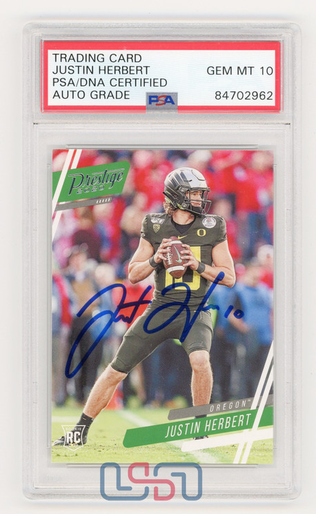 Justin Herbert Chargers Signed 2020 Panini Chronicles DP Prestige #4 PSA/DNA 10