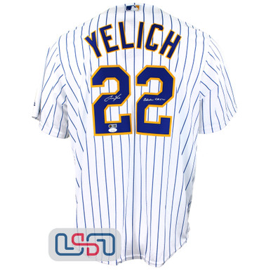 Autographed/Signed Christian Yelich Brew Crew Brewers Pinstripe Jersey –  Super Sports Center