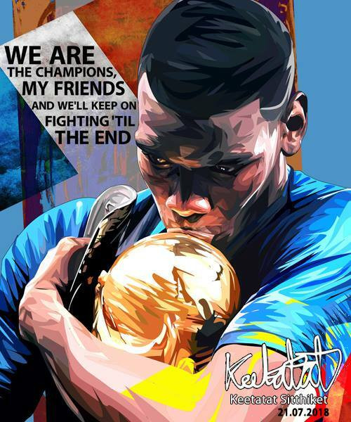 World Famous POPART Famous POP ART Paul Pogba ver1 We are the champions and well keep on fighting Canvas Frame