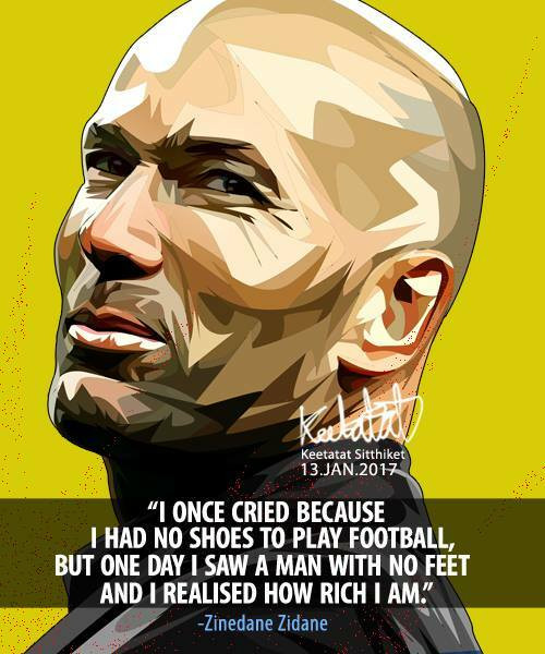 World Famous POPART Famous POP ART Zinedine Zidane I once cried because I had no shoes to play football Canvas Frame