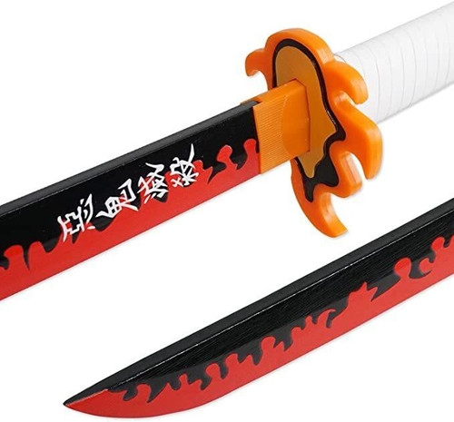 EA-SWORD Demon Slayer Rengoku Cosplay Handmade Wooden Katana Nichirin Sword with PVC Sheath