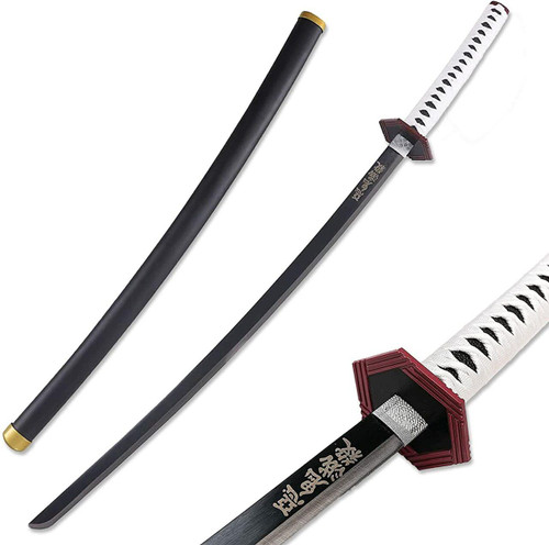 EA-SWORD Demon Slayer Kimetsu no Yaiba Giyu Tomioka Cosplay Handmade Wooden Katana Nichirin Sword with PVC Sheath