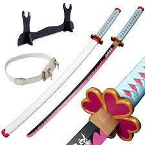 EA-SWORD Demon Slayer: Kimetsu no Yaiba Mitsuri Kanroji Cosplay Bamboo Wooden Katana Sword with PVC Sheath 