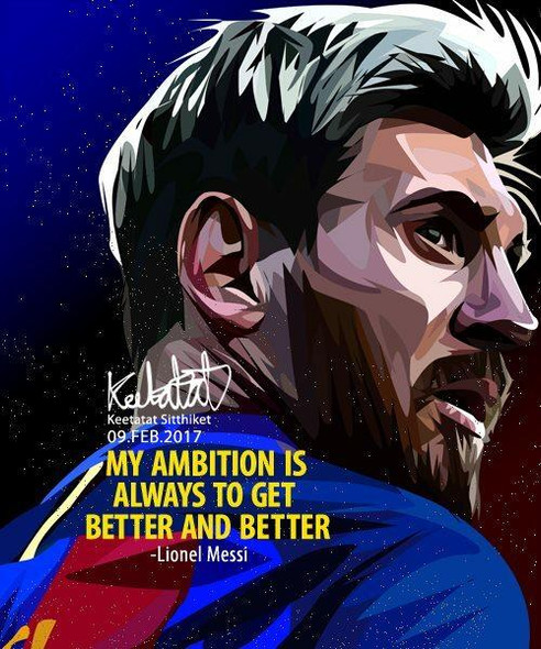 World Famous POPART Famous POP ART Lionel Messi ver1 My ambition is always to get better and better Canvas Frame