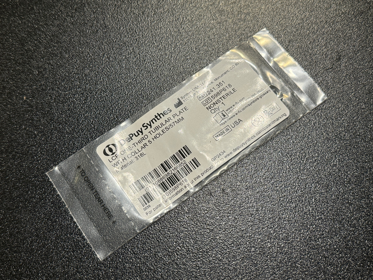 Synthes 241.351 LCP One-Third Tubular Plate w/ Collar, 3.5 X 57mm