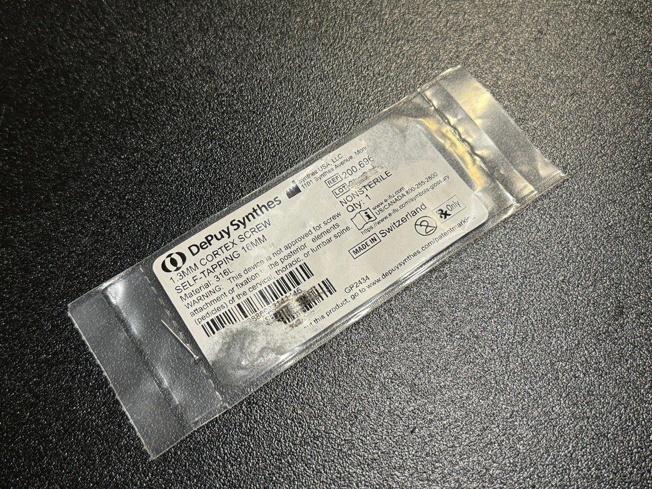 Synthes 200.696 Self-Tapping Cortex Screw 1.3mm X 16mm