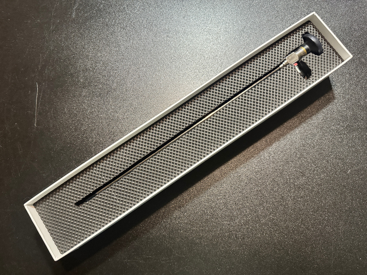 Open box photo of AED S8805B Storz Mount Gold Cystoscope, 30°, 4mm X 30cm (New)