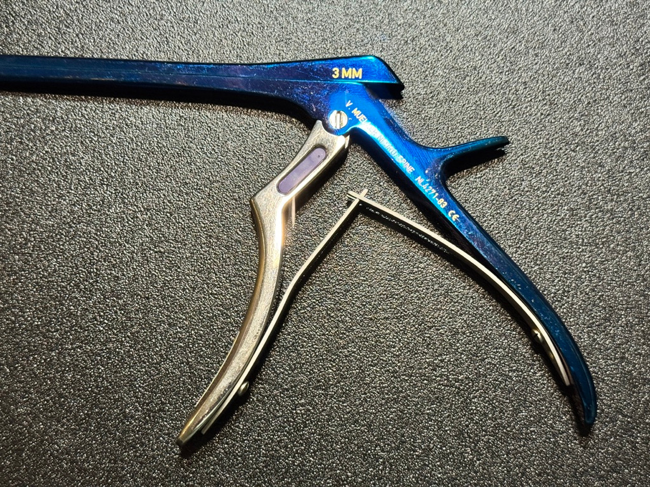 Handle photo of V. Mueller NL4271-83 Chroma-Line Blue Kerrison Rongeur, 40° Up, 4mm, 8"