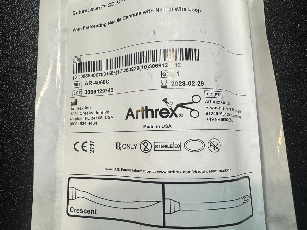Label photo of Arthrex AR-4068C SutureLasso SD, Crescent