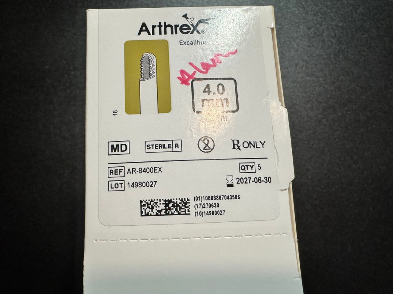Label photo of Arthrex AR-8400EX Excaliber Shaver Blades 4mm X 13cm (Box of 5)