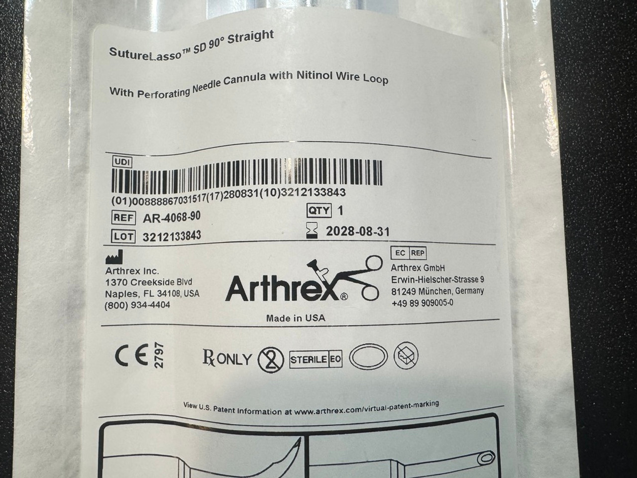 Label photo of Arthrex AR-4068-90 SutureLasso SD 90° Straight