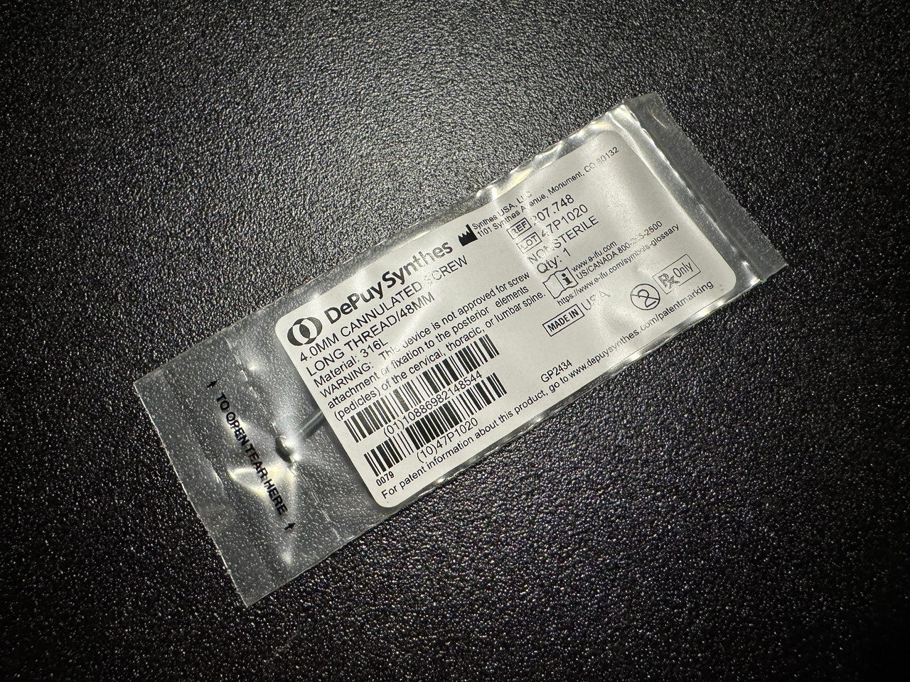 Photo of Synthes 207.748 4.0mm Cannulated Screw, Long-Thread, 48mm