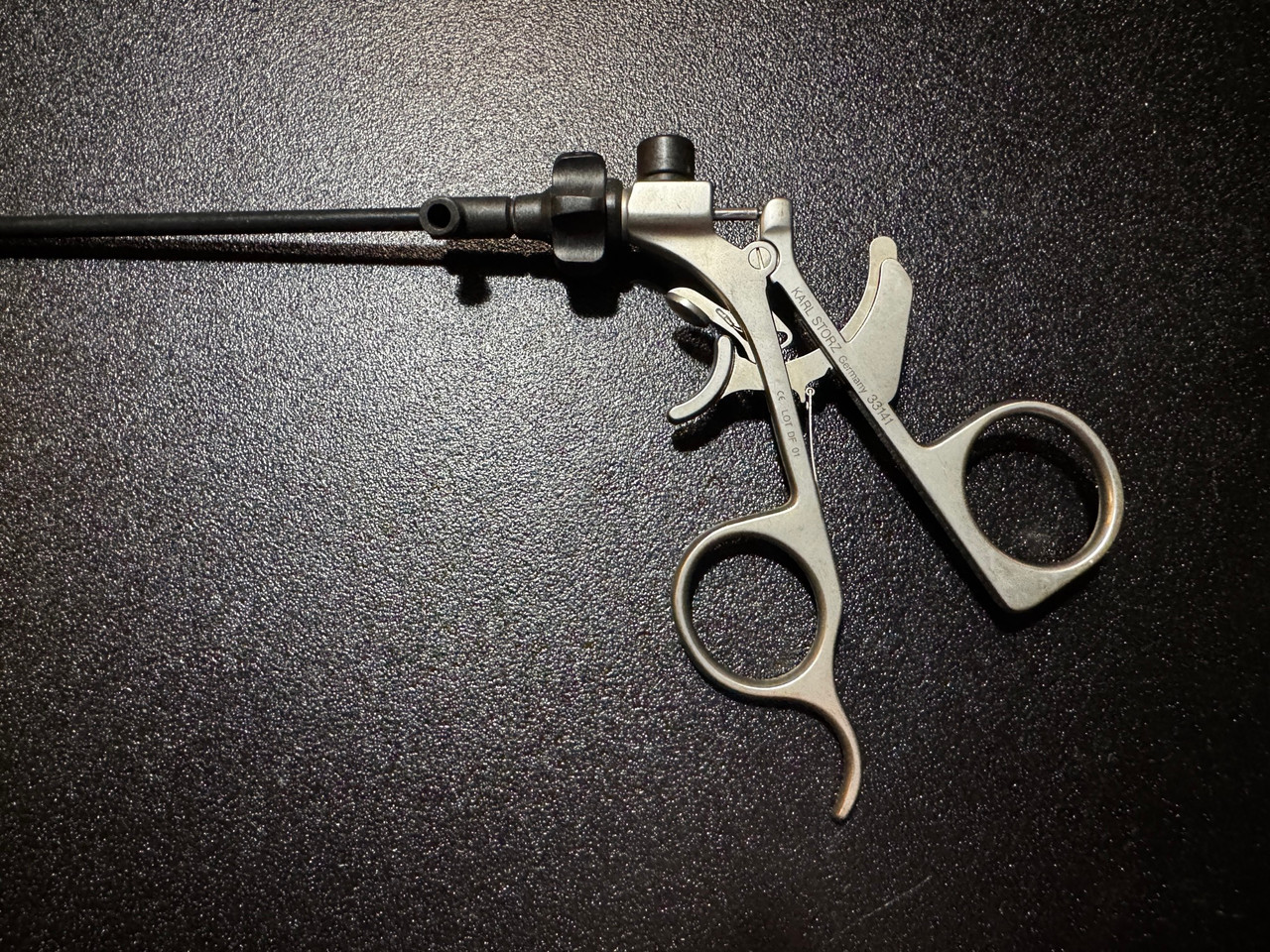 Handle photo of Storz 33341C Clickline Laparoscopic Fenestrated Bowel Grasper, 5mm X 36cm