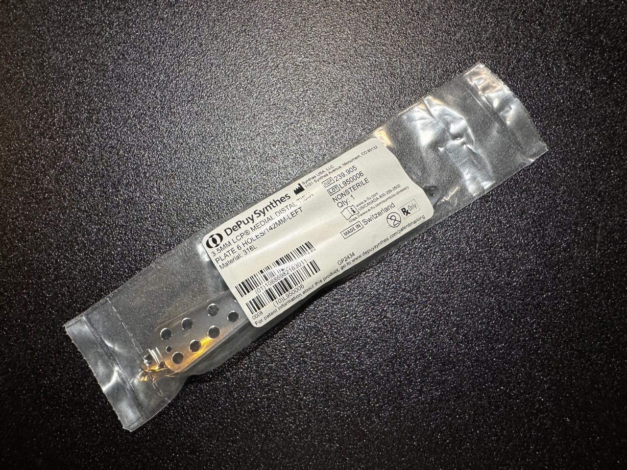 Photo of Synthes 239.905 3.5mm LCP Medial Distal Tibia Plate, 6H, Left, 142mm