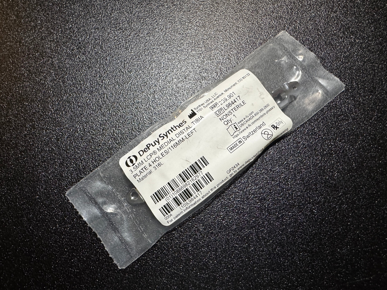 Photo of Synthes 239.901 3.5mm LCP Medial Distal Tibia Plate, 4H, Left, 116mm