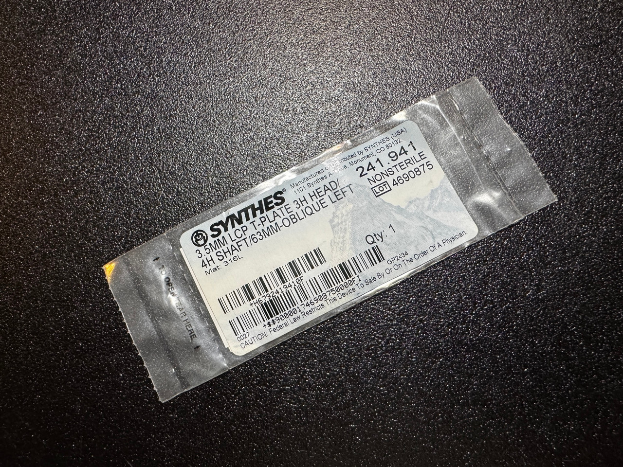 Photo of Synthes 241.941 3.5mm LCP T-Plate 3H Head, 4H Shaft, Oblique Left, 63mm