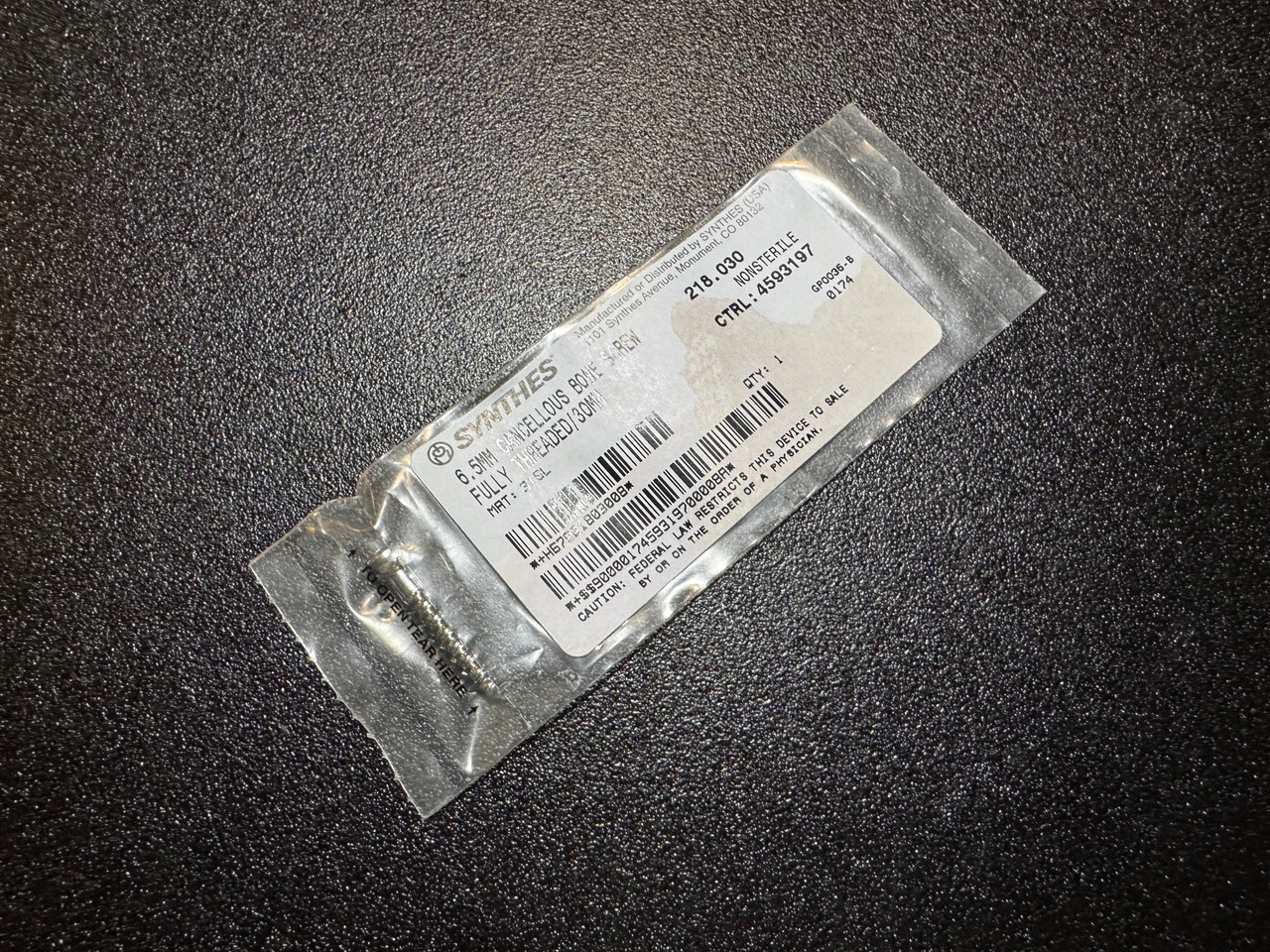 Photo of Synthes 218.030 6.5mm Cancellous Bone Screw, Full Thread, 30mm