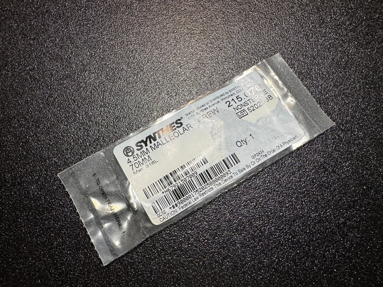 Photo of Synthes 215.070 4.5mm Malleolar Screw 70mm