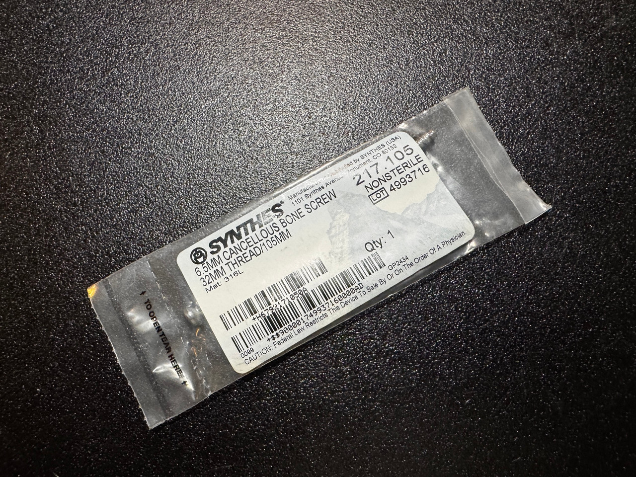 Photo of Synthes 217.105 6.5mm Cancellous Screw 32mm Thread, 105mm
