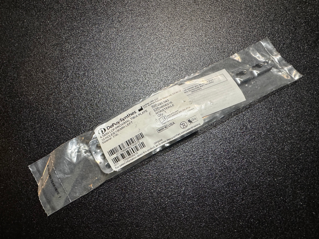 Photo of Synthes 240.043 4.5mm LCP Proximal Tibia Plate, 10H, Left, 190mm