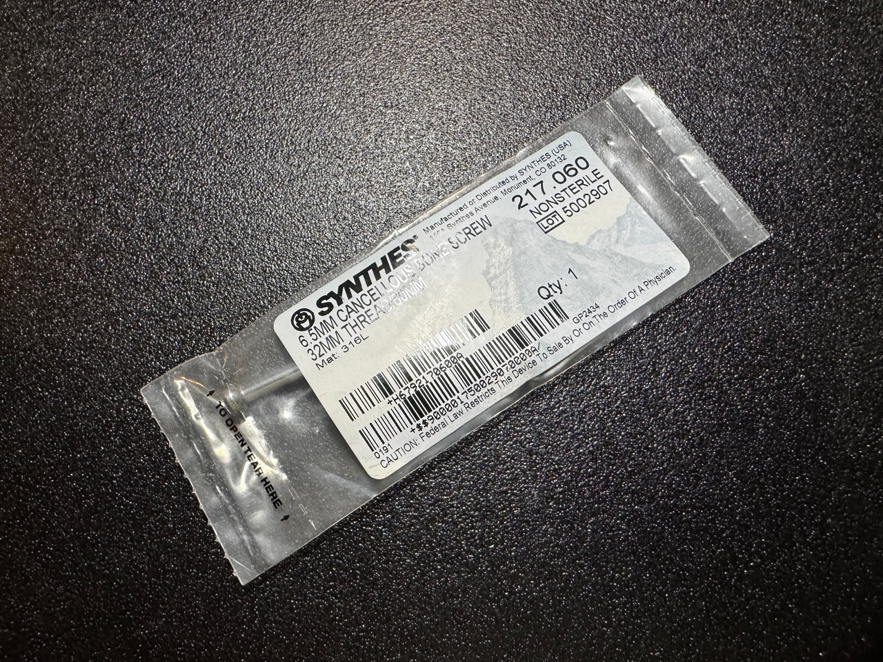Photo of Synthes 217.060 6.5mm Cancellous Screw 32mm Thread, 60mm