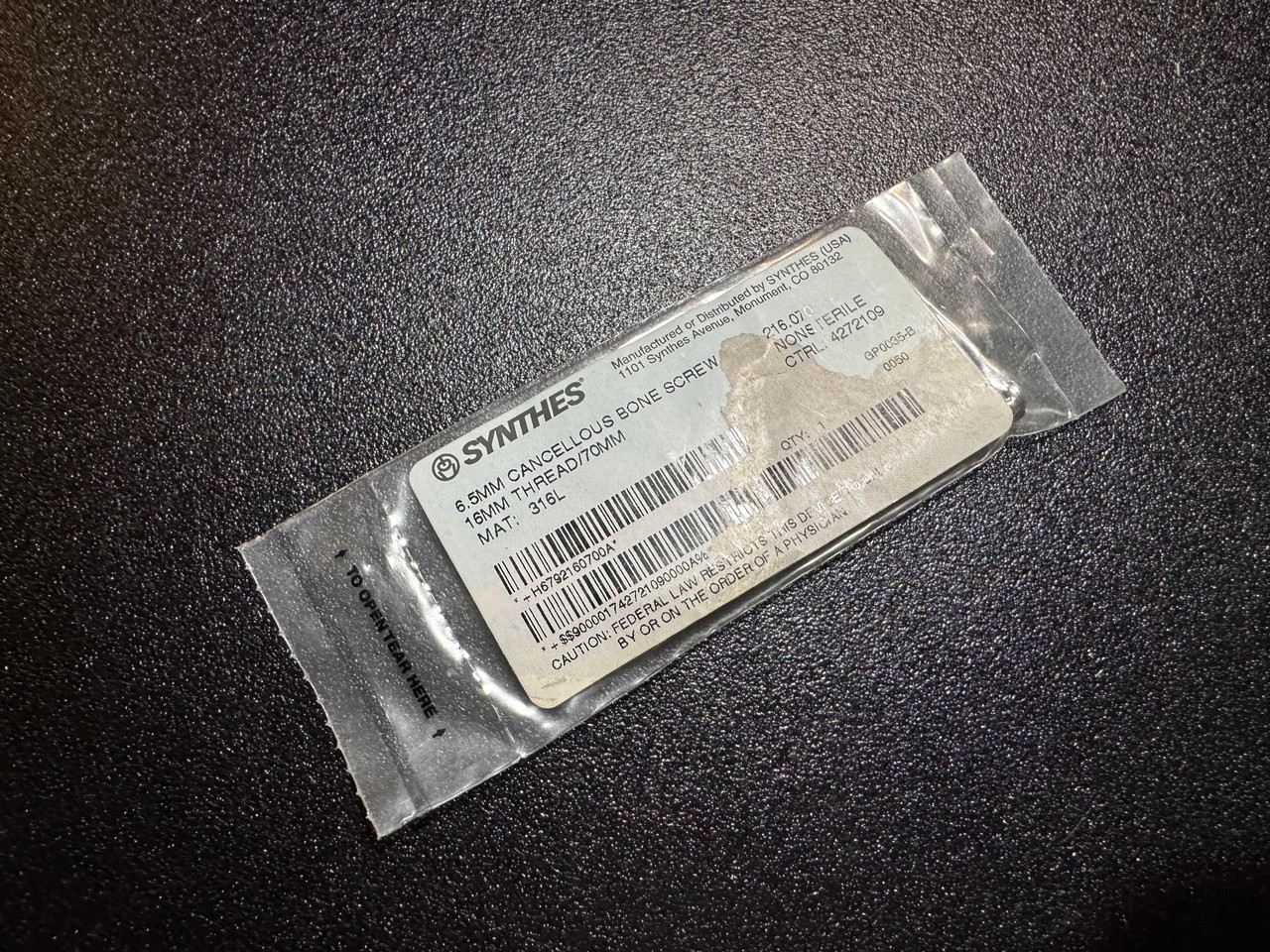 Photo of Synthes 216.070 6.5mm Cancellous Bone Screw, 16mm THR, 70mm