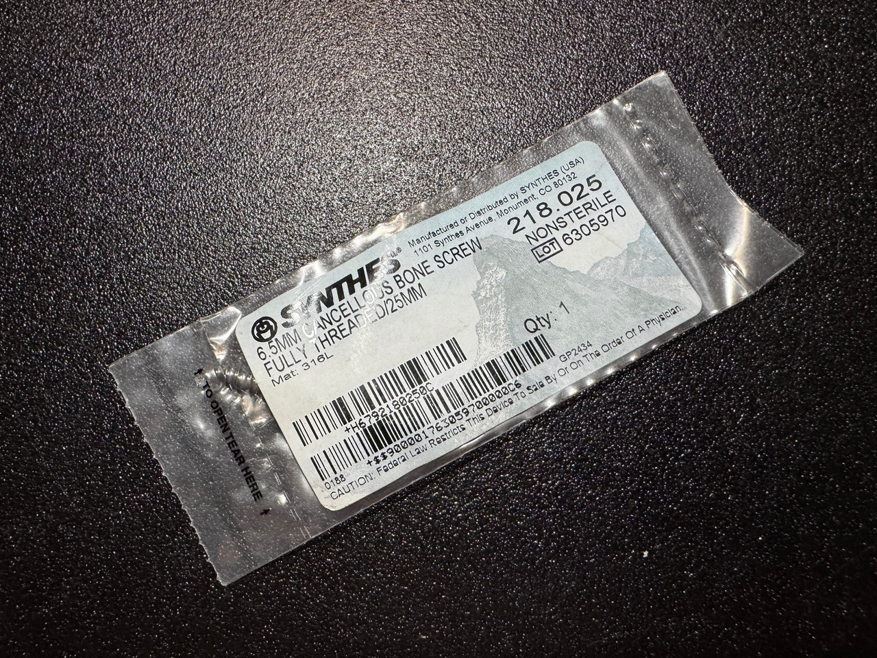 Photo of Synthes 218.025 6.5mm Cancellous Bone Screw, Full Thread, 25mm